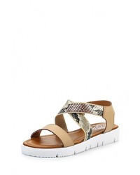 Коричневые кожаные сандалии на плоской подошве от Ella