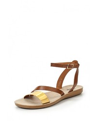 Коричневые кожаные сандалии на плоской подошве от PTPT