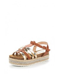 Коричневые кожаные сандалии на плоской подошве от Renda