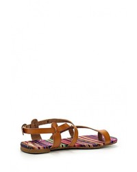 Коричневые кожаные сандалии на плоской подошве от Roxy