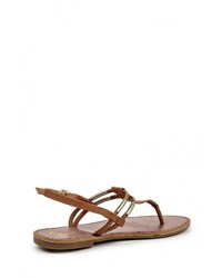 Коричневые кожаные сандалии на плоской подошве от Spurr