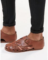 Мужские коричневые кожаные сандалии от Asos