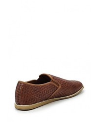 Мужские коричневые кожаные слипоны от Topman