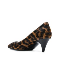 Коричневые кожаные туфли с леопардовым принтом от Saint Laurent