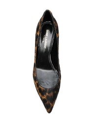 Коричневые кожаные туфли с леопардовым принтом от Saint Laurent