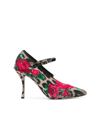 Коричневые кожаные туфли с цветочным принтом от Dolce & Gabbana