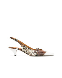 Коричневые кожаные туфли со змеиным рисунком от Ganni