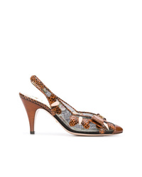 Коричневые кожаные туфли со змеиным рисунком от Gucci