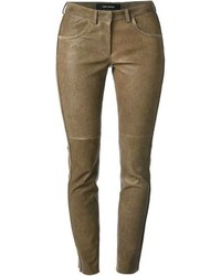 Коричневые кожаные узкие брюки от Isabel Marant