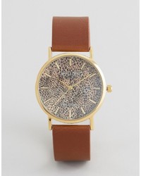 Мужские коричневые кожаные часы с леопардовым принтом от Reclaimed Vintage