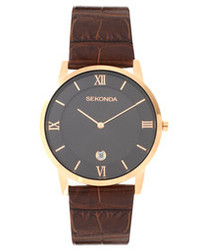 Женские коричневые кожаные часы от Sekonda