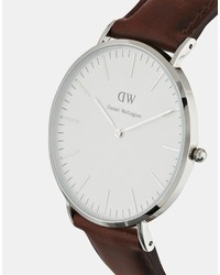 Мужские коричневые кожаные часы от Daniel Wellington