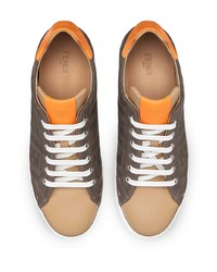 Мужские коричневые низкие кеды из плотной ткани от Fendi