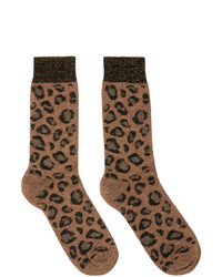 Коричневые носки с леопардовым принтом