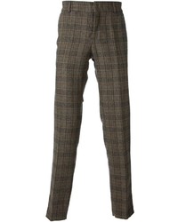 Мужские коричневые шерстяные классические брюки в мелкую клетку от Stella Jean