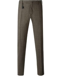 Мужские коричневые шерстяные классические брюки в шотландскую клетку от Incotex
