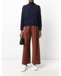 Коричневые шерстяные широкие брюки от Semi-Couture