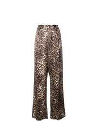 Коричневые широкие брюки с леопардовым принтом