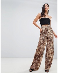 Коричневые широкие брюки с леопардовым принтом от Missguided