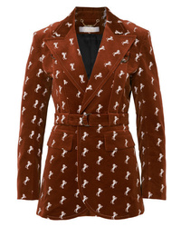 Женский коричневый бархатный пиджак с вышивкой от Chloé
