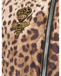 Женский коричневый бомбер с леопардовым принтом от Dolce & Gabbana