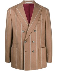 Мужской коричневый двубортный пиджак в вертикальную полоску от Brunello Cucinelli