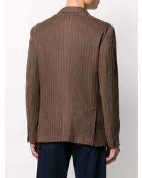 Мужской коричневый двубортный пиджак в вертикальную полоску от Lardini