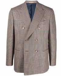 Мужской коричневый двубортный пиджак в шотландскую клетку от Caruso