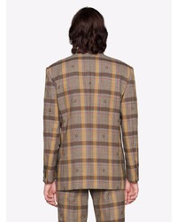 Мужской коричневый двубортный пиджак в шотландскую клетку от Gucci
