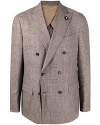 Мужской коричневый двубортный пиджак в шотландскую клетку от Lardini