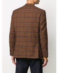 Мужской коричневый двубортный пиджак в шотландскую клетку от Nanushka
