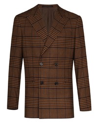 Мужской коричневый двубортный пиджак в шотландскую клетку от Nanushka