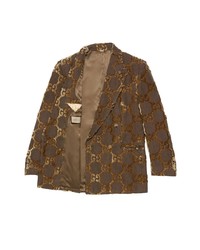 Мужской коричневый двубортный пиджак с вышивкой от Gucci