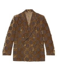 Мужской коричневый двубортный пиджак с вышивкой от Gucci