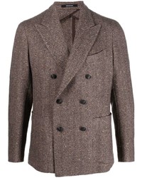 Мужской коричневый двубортный пиджак с узором "в ёлочку" от Tagliatore