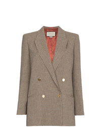 Женский коричневый двубортный пиджак с узором "гусиные лапки" от Gucci