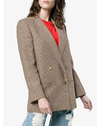 Женский коричневый двубортный пиджак с узором "гусиные лапки" от Gucci
