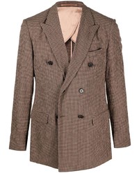 Мужской коричневый двубортный пиджак с узором "гусиные лапки" от Nanushka