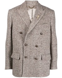 Мужской коричневый двубортный пиджак с узором зигзаг от Golden Goose