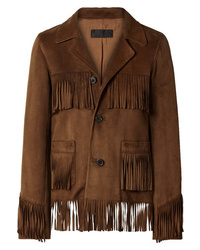 Коричневый замшевый пиджак c бахромой