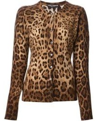 Женский коричневый кардиган с леопардовым принтом от Dolce & Gabbana