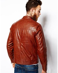 Мужской коричневый кожаный бомбер от Asos