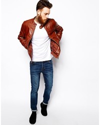 Мужской коричневый кожаный бомбер от Asos