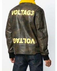 Мужской коричневый кожаный бомбер от Diesel