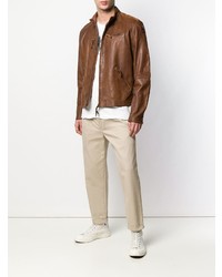 Мужской коричневый кожаный бомбер от Parajumpers