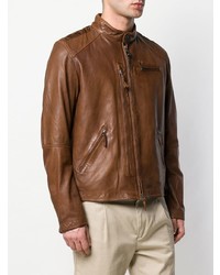 Мужской коричневый кожаный бомбер от Parajumpers