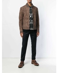 Мужской коричневый кожаный бомбер от Salvatore Santoro