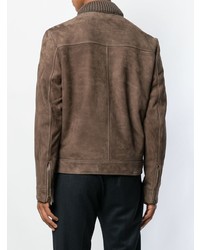 Мужской коричневый кожаный бомбер от Salvatore Santoro