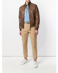 Мужской коричневый кожаный бомбер от Altea