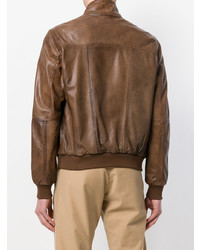 Мужской коричневый кожаный бомбер от Altea